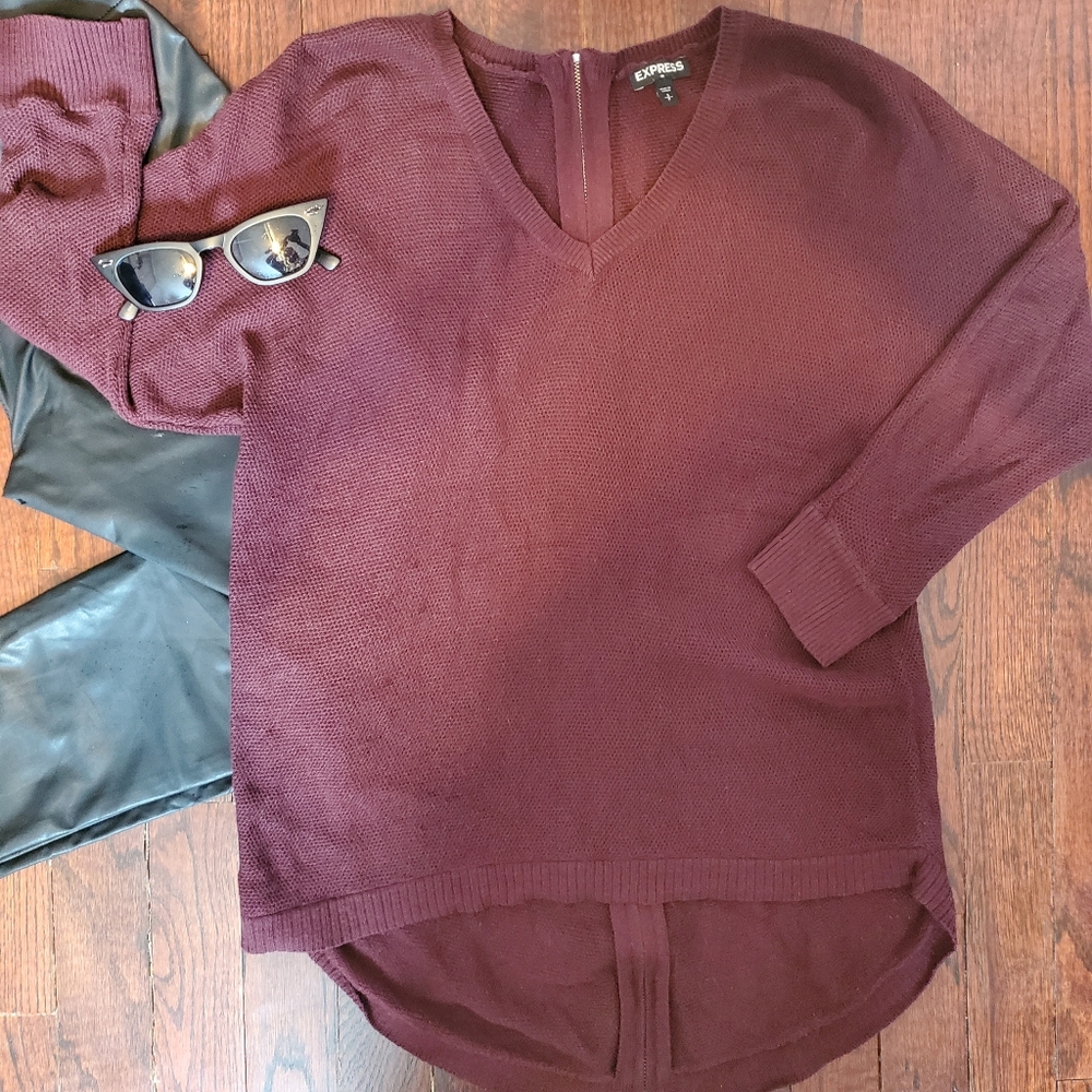Express, burgundy high-low oversize sweater